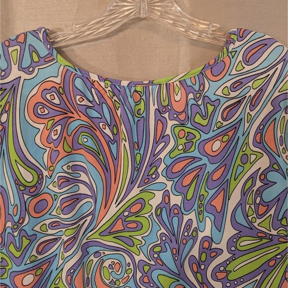 Groovy 60s 70s Multicolored Psychedelic Paisley Long Sleeve XL Tunic Hippie - Picture 9 of 12